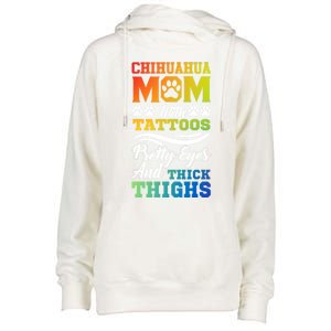 Funny Chihuahua Mom With Tattoos Pretty Eyes Gift Womens Funnel Neck Pullover Hood