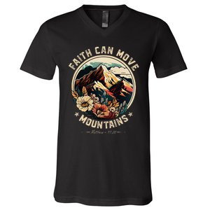 Faith Can Move Mountains Christian V-Neck T-Shirt