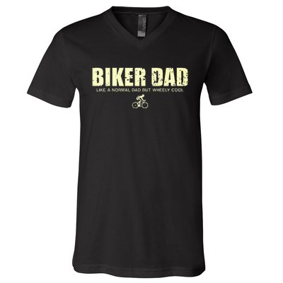 Funny Cycling Mountain Biking Biker Dad V-Neck T-Shirt