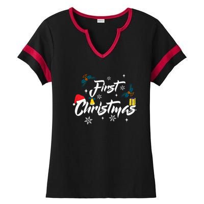 First Christmas | Merry Christmas Ladies Halftime Notch Neck Tee