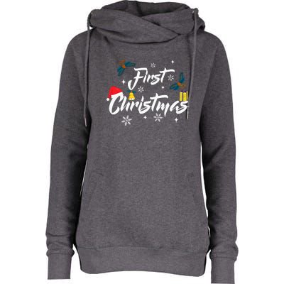 First Christmas | Merry Christmas Womens Funnel Neck Pullover Hood