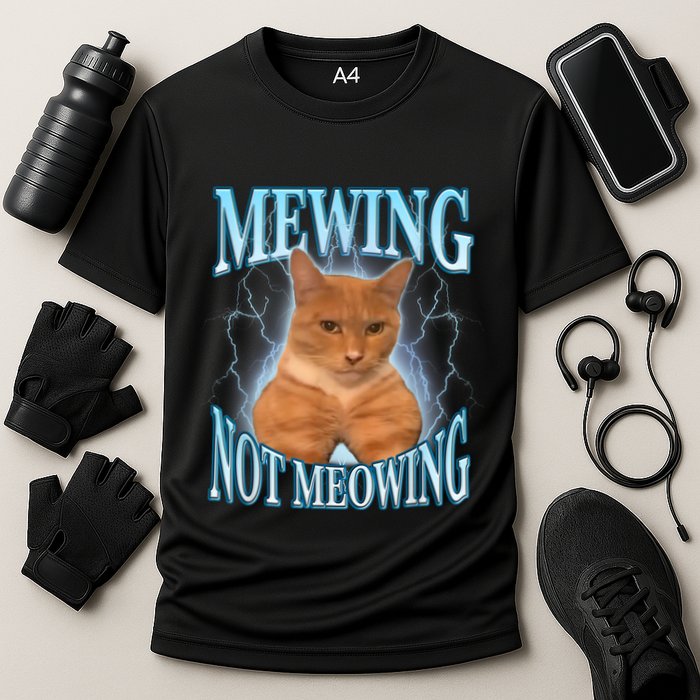Funny Cat Meme Mewing Looksmax Meowing Cat Trend Cooling Performance Crew T-Shirt