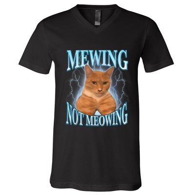 Funny Cat Meme Mewing Looksmax Meowing Cat Trend V-Neck T-Shirt
