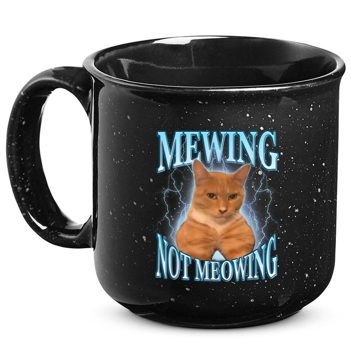 Funny Cat Meme Mewing Looksmax Meowing Cat Trend 15oz Campfire Ceramic Mug