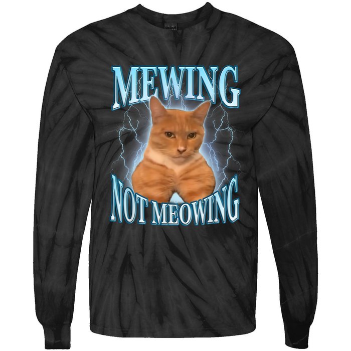 Funny Cat Meme Mewing Looksmax Meowing Cat Trend Tie-Dye Long Sleeve Shirt