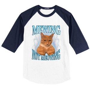 Funny Cat Meme Mewing Looksmax Meowing Cat Trend Baseball Sleeve Shirt