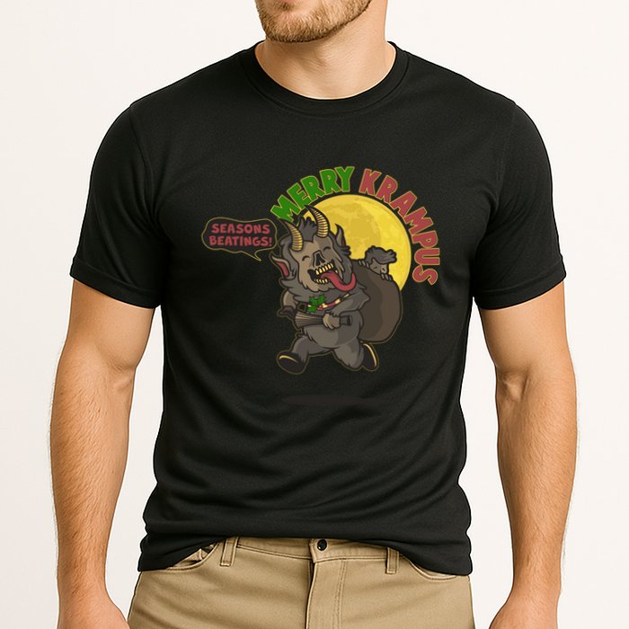 Funny Creepy Merry Krampus Seasons Beatings Cooling Performance Crew T-Shirt