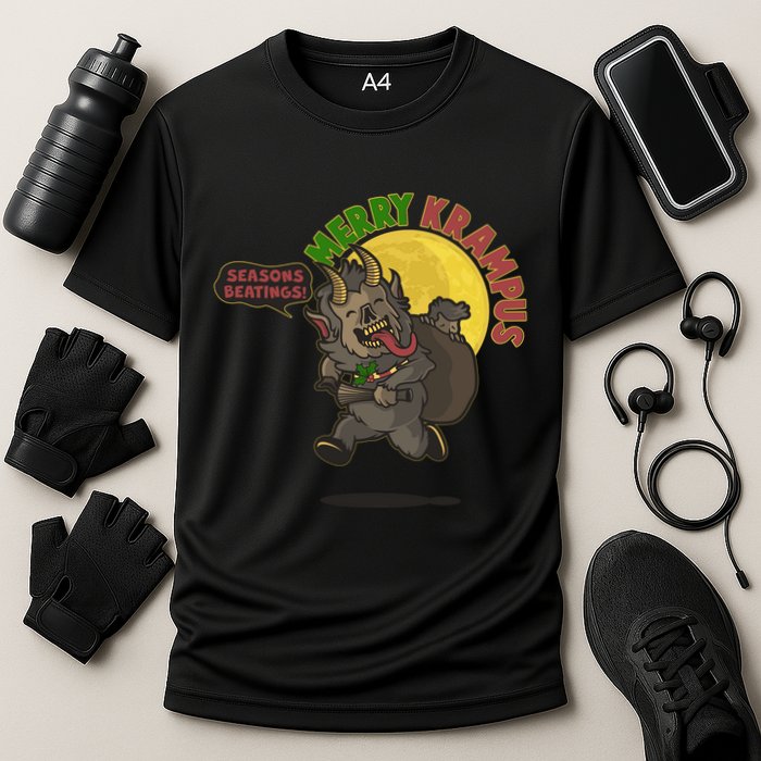 Funny Creepy Merry Krampus Seasons Beatings Cooling Performance Crew T-Shirt