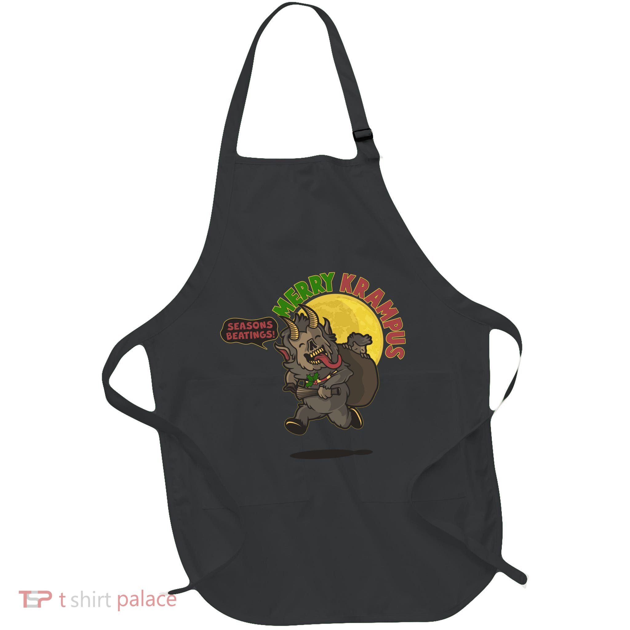 Funny Creepy Merry Krampus Seasons Beatings Apron