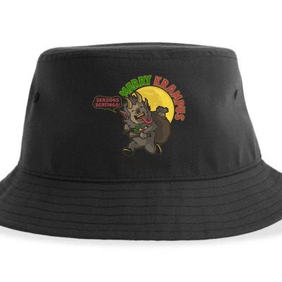 Funny Creepy Merry Krampus Seasons Beatings Sustainable Bucket Hat