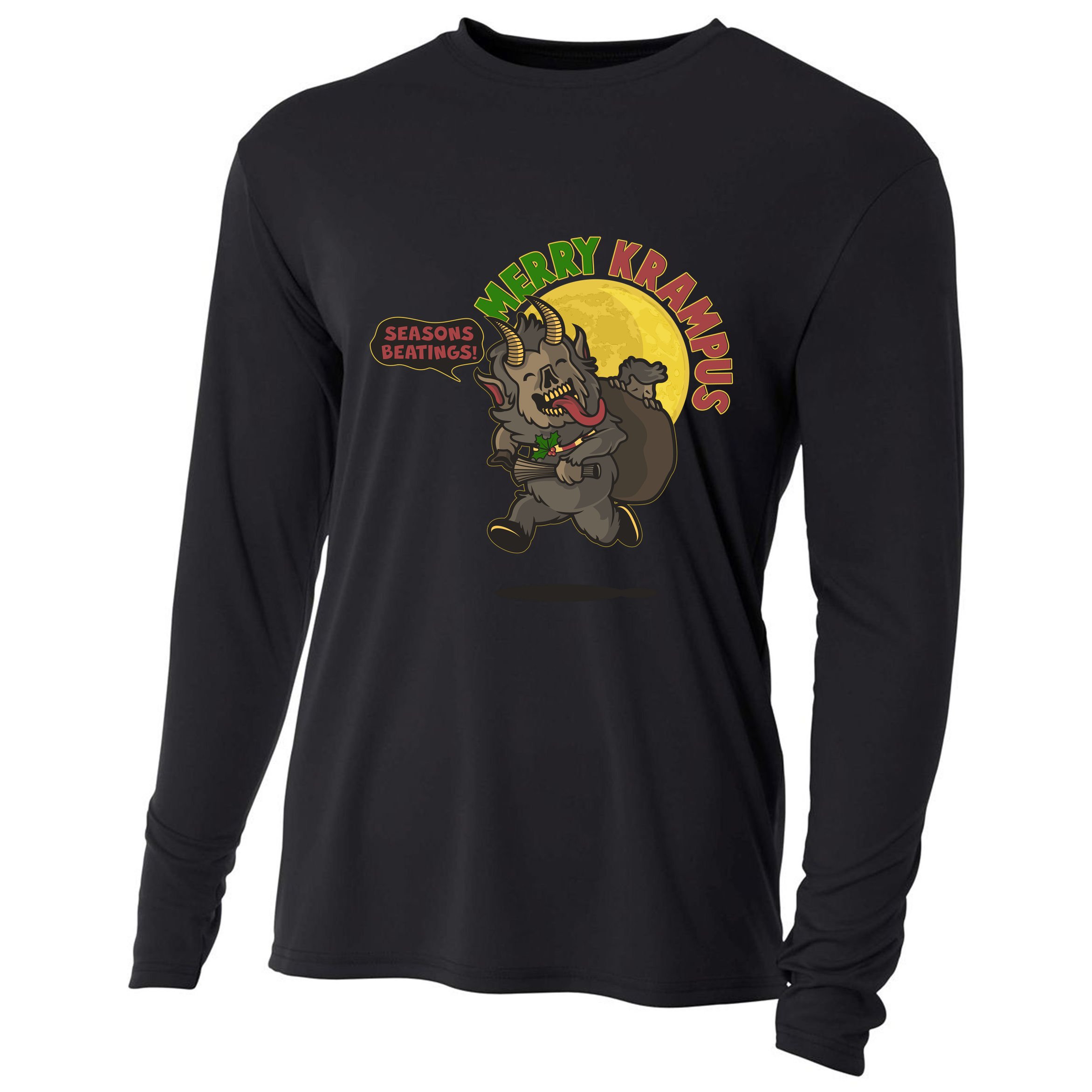 Funny Creepy Merry Krampus Seasons Beatings Cooling Performance Long Sleeve Crew