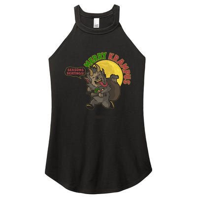Funny Creepy Merry Krampus Seasons Beatings Women's Perfect Tri Rocker Tank