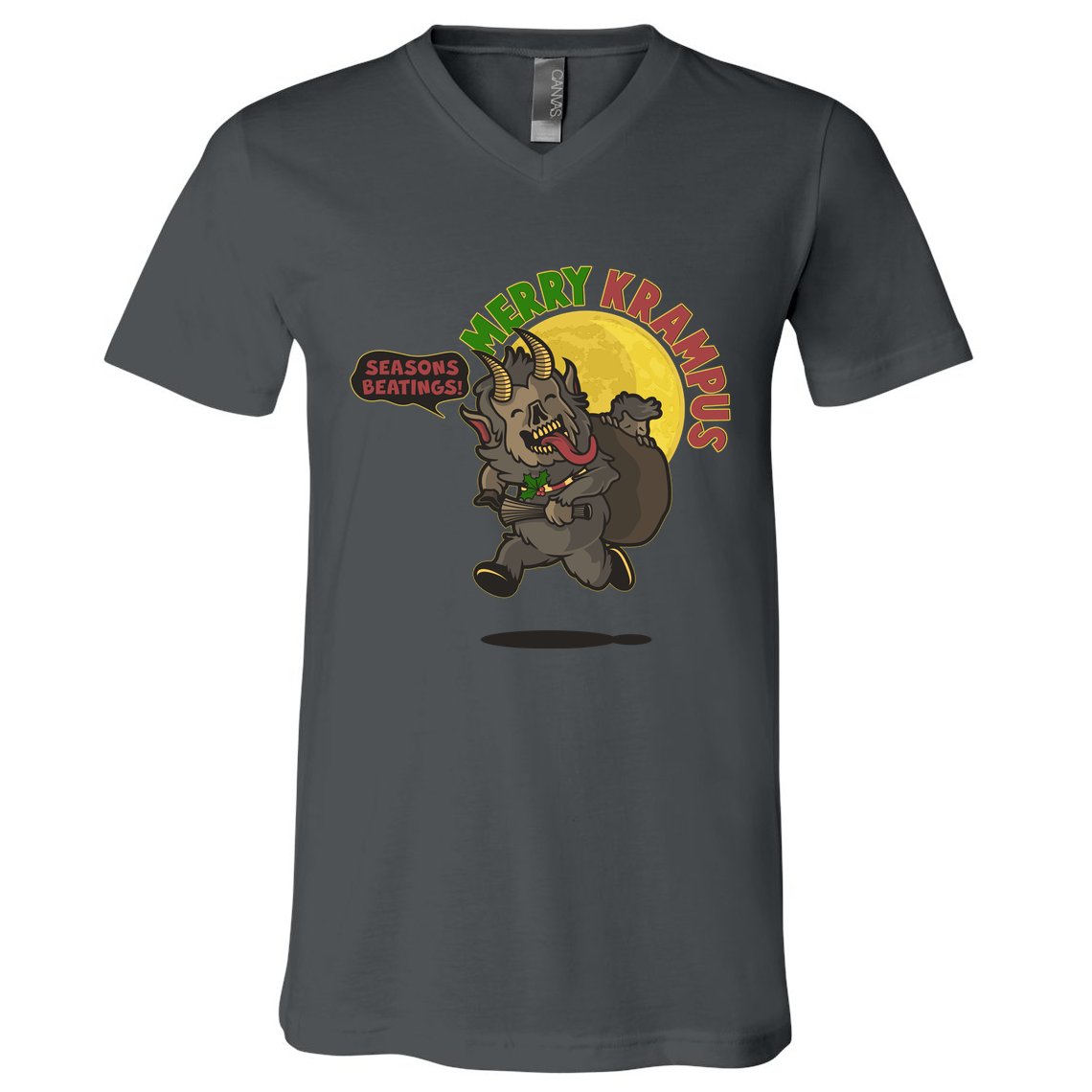 Funny Creepy Merry Krampus Seasons Beatings V-Neck T-Shirt