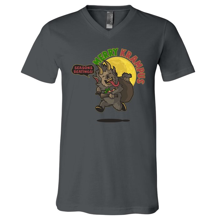 Funny Creepy Merry Krampus Seasons Beatings V-Neck T-Shirt