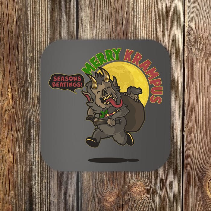 Funny Creepy Merry Krampus Seasons Beatings Coaster