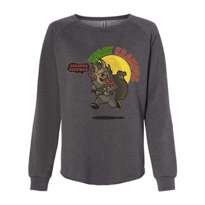 Funny Creepy Merry Krampus Seasons Beatings Womens California Wash Sweatshirt