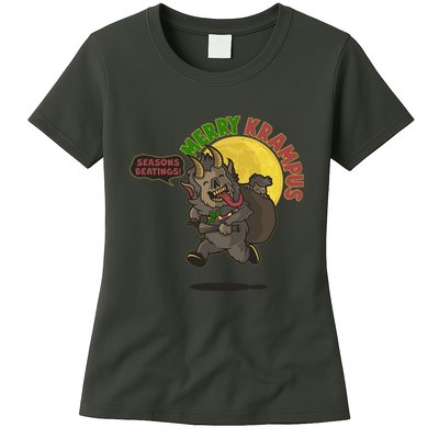 Funny Creepy Merry Krampus Seasons Beatings Womens T-Shirt