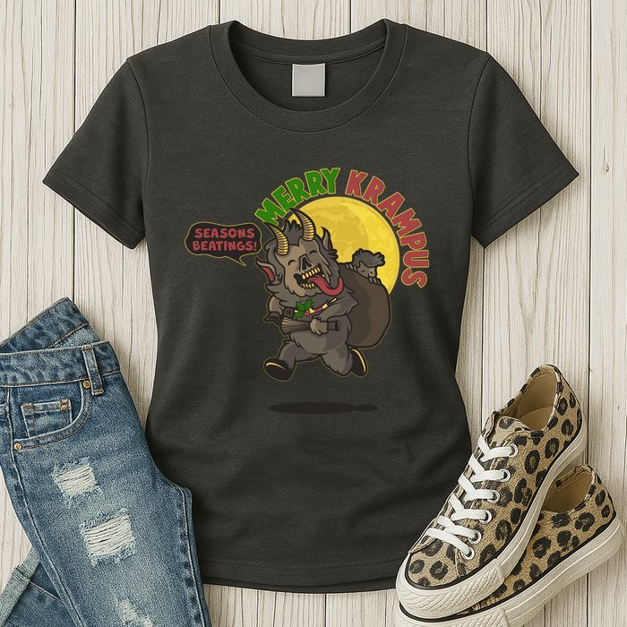 Funny Creepy Merry Krampus Seasons Beatings Womens T-Shirt