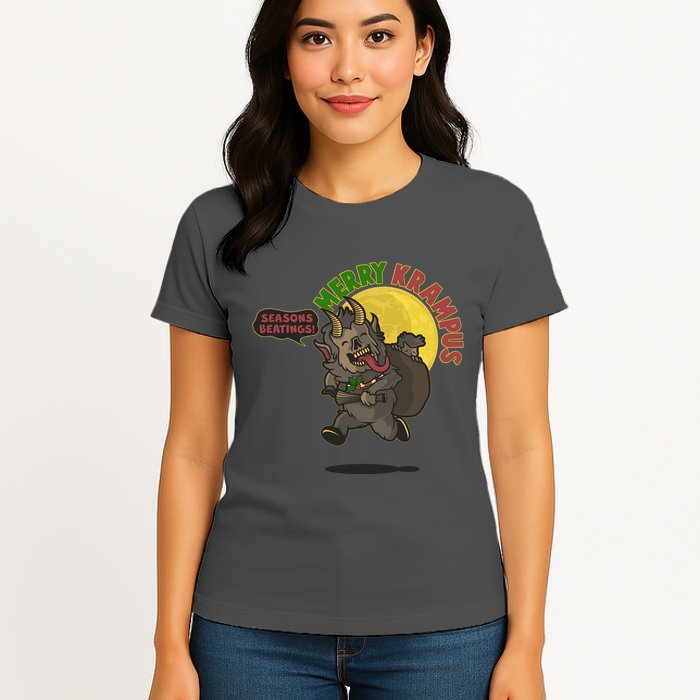 Funny Creepy Merry Krampus Seasons Beatings Womens T-Shirt