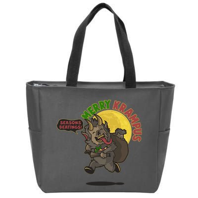 Funny Creepy Merry Krampus Seasons Beatings Zip Tote Bag