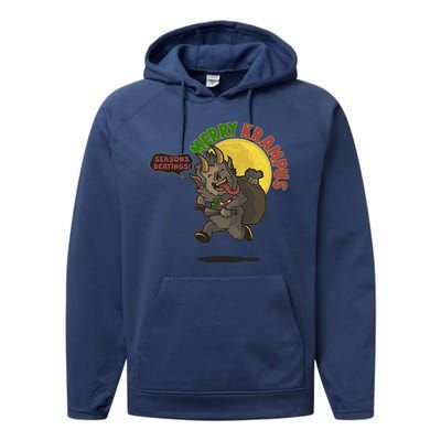 Funny Creepy Merry Krampus Seasons Beatings Performance Fleece Hoodie