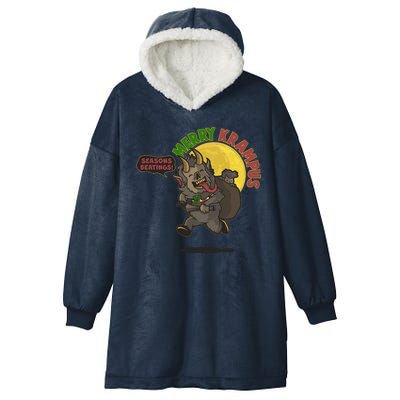 Funny Creepy Merry Krampus Seasons Beatings Hooded Wearable Blanket