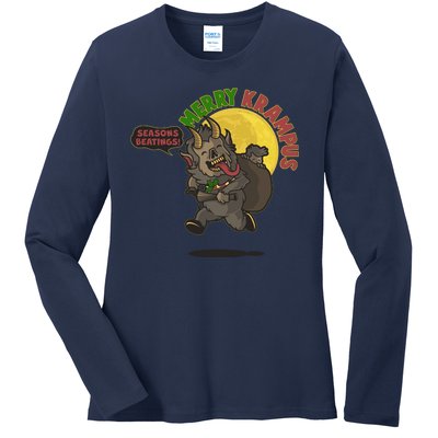 Funny Creepy Merry Krampus Seasons Beatings Ladies Long Sleeve Shirt