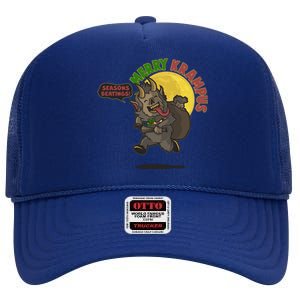 Funny Creepy Merry Krampus Seasons Beatings High Crown Mesh Back Trucker Hat