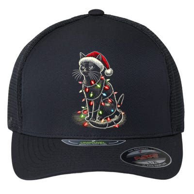 Funny Cat Mom Dad Santa Hat Christmas Tree Lights Cute Gift Flexfit Unipanel Trucker Cap