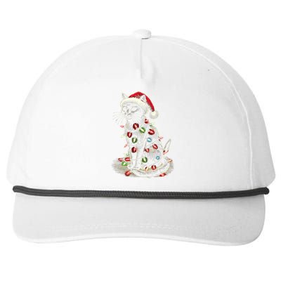 Funny Cat Mom Dad Santa Hat Christmas Tree Lights Cute Gift Snapback Five-Panel Rope Hat