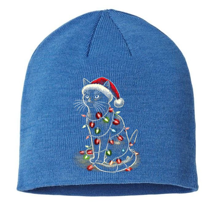 Funny Cat Mom Dad Santa Hat Christmas Tree Lights Cute Gift Sustainable Beanie