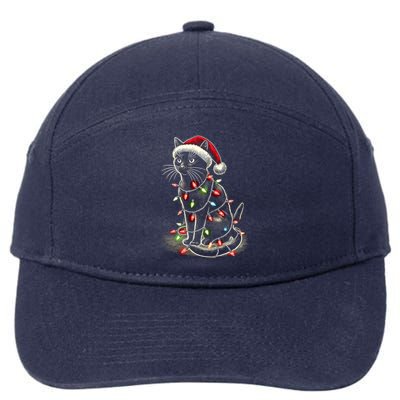 Funny Cat Mom Dad Santa Hat Christmas Tree Lights Cute Gift 7-Panel Snapback Hat