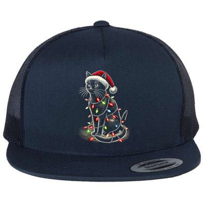 Funny Cat Mom Dad Santa Hat Christmas Tree Lights Cute Gift Flat Bill Trucker Hat