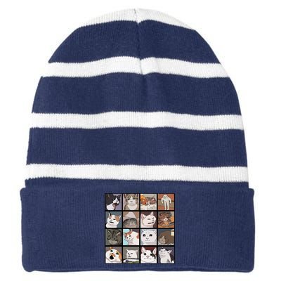 Funny Cats Meme Striped Beanie with Solid Band