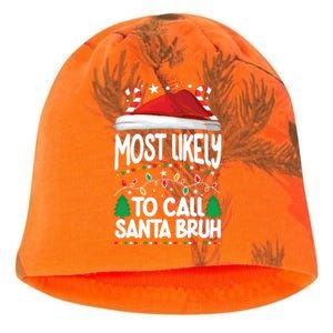 Funny Christmas Most Likely To Call Santa Bruh Kati - Camo Knit Beanie