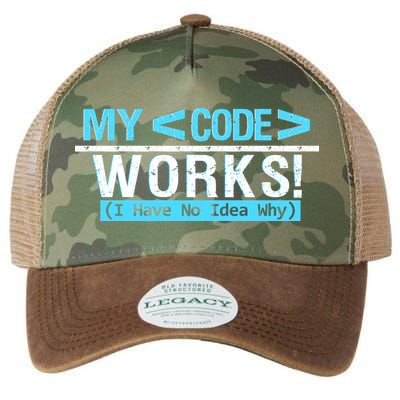 Funny Coder My Code Works I Have No Idea Why Legacy Tie Dye Trucker Hat