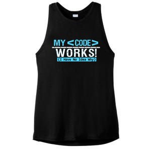 Funny Coder My Code Works I Have No Idea Why Ladies PosiCharge Tri-Blend Wicking Tank