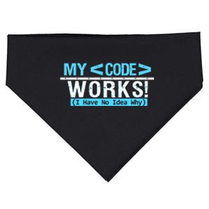 Funny Coder My Code Works I Have No Idea Why USA-Made Doggie Bandana