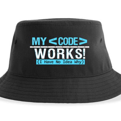 Funny Coder My Code Works I Have No Idea Why Sustainable Bucket Hat