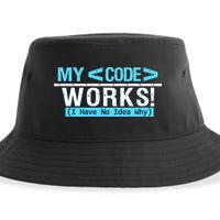 Funny Coder My Code Works I Have No Idea Why Sustainable Bucket Hat