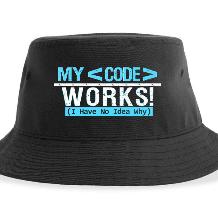 Funny Coder My Code Works I Have No Idea Why Sustainable Bucket Hat