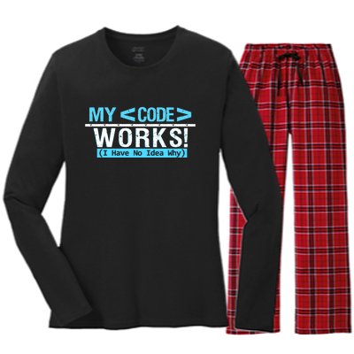 Funny Coder My Code Works I Have No Idea Why Women's Long Sleeve Flannel Pajama Set 