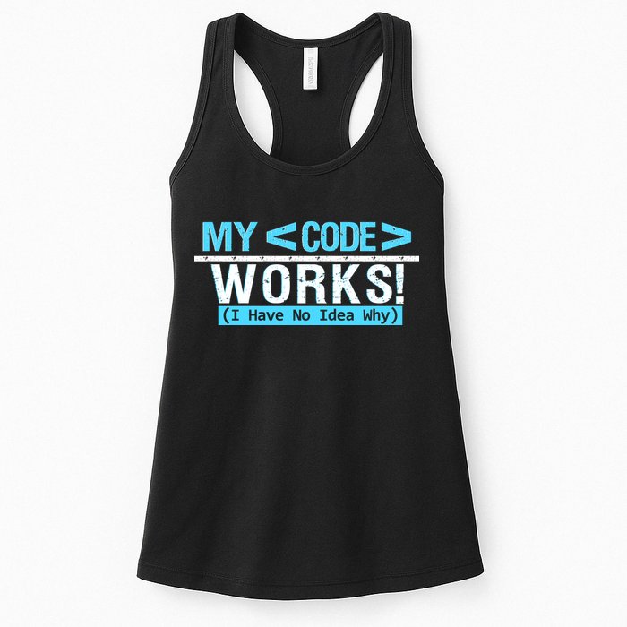 Funny Coder My Code Works I Have No Idea Why Womens Tank Top