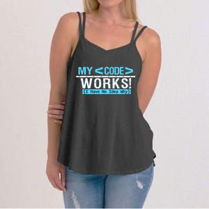 Funny Coder My Code Works I Have No Idea Why Women's Strappy Tank