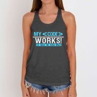 Funny Coder My Code Works I Have No Idea Why Women's Knotted Racerback Tank