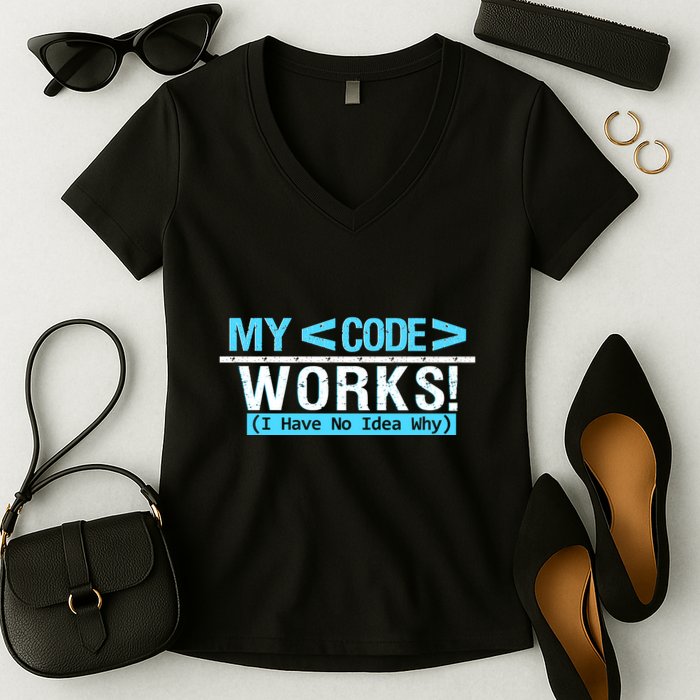 Funny Coder My Code Works I Have No Idea Why Women's V-Neck T-Shirt