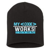 Funny Coder My Code Works I Have No Idea Why Short Acrylic Beanie