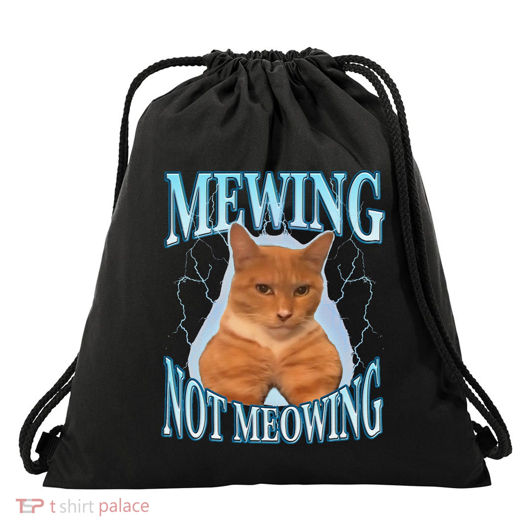 Funny Cat Meme Mewing Looksmax Meowing Cat Trend Drawstring Bag