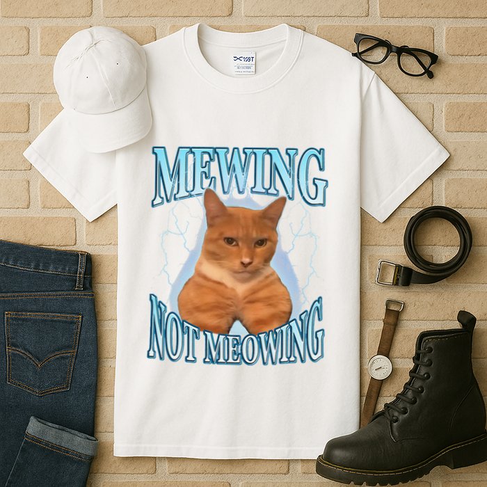 Funny Cat Meme Mewing Looksmax Meowing Cat Trend Tall T-Shirt