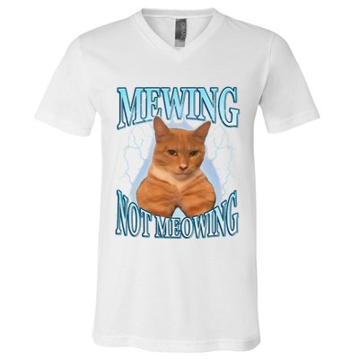Funny Cat Meme Mewing Looksmax Meowing Cat Trend V-Neck T-Shirt